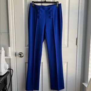 Elegant Royal Blue High-Waisted Women's Pants With Buttons Detail Size 8
